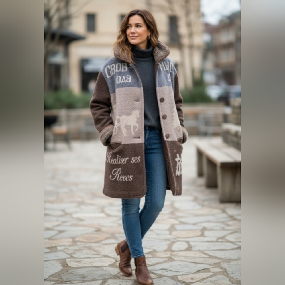 Rue Grenelle vintage wool oversized fleece winter jacket warm & comfy coat